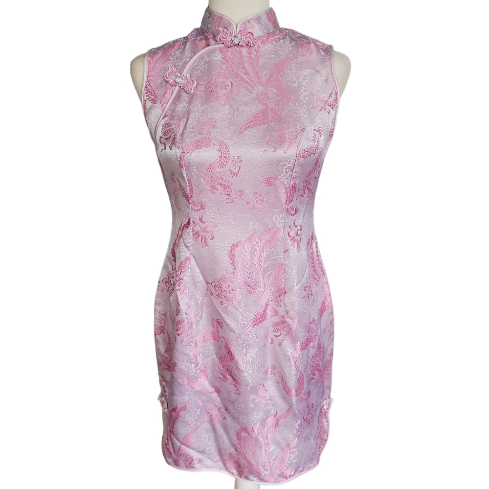 Vintage Bubblegum Pink Cheongsam Dress - large